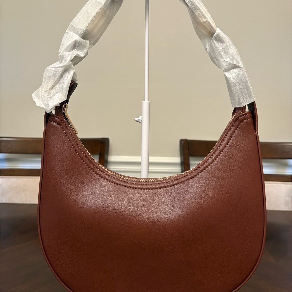 Elegant Brown Leather Hobo Style Bag